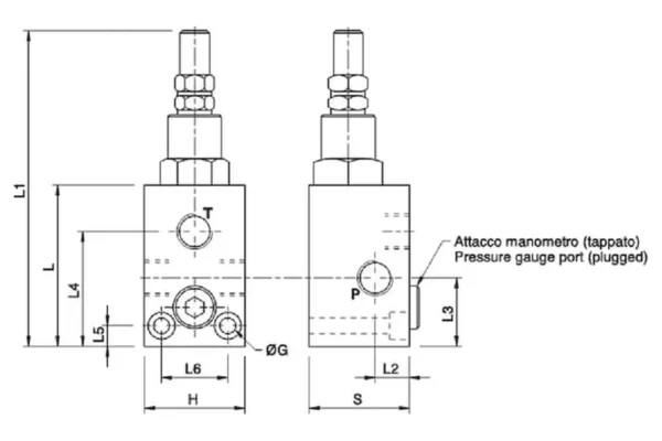 Oleodinamica Marches Zawór przelewowy VMP, G3/4" 10 - 180 bar