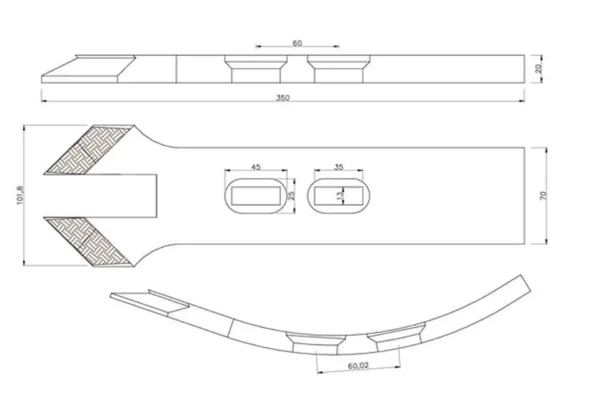 Towar Redliczka 350x102x20 mm wzmocniona wygięta, 2-otw. pasująca do Universal Towar