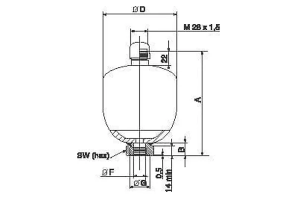 Parker Akumulator membranowy spawany typ ELM Parker, 0.75 l 30 bar