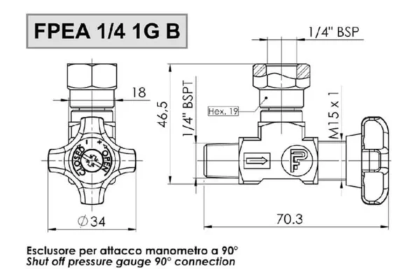 FluidPress Zawór odcinający do manometru 90 °
