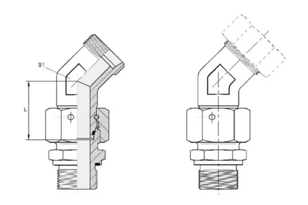 Voss Złącze kolankowe 45° z nakrętką M16x1.5 8S