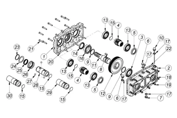 Borelli Multiplikator do  dwóch pomp grupy 3 i 2 GBF 30D, z wałem, przeł. 1:3,8