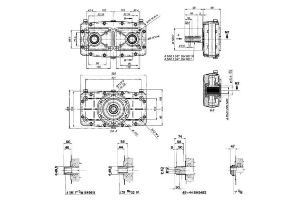 Borelli Multiplikator do  dwóch pomp grupy 3 i 2 GBF 30D, z wałem, przeł. 1:3,8