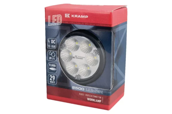 Towar Lampa robocza LED, okrągła, 29W 2500 lm 10/30V światło rozproszone z wtyczką Deutsch, 6 LED Towar