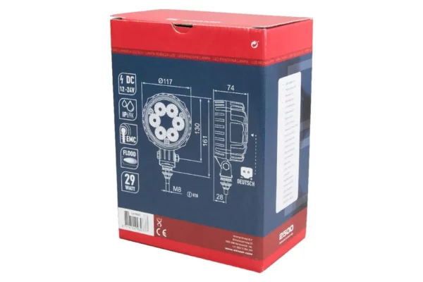 Towar Lampa robocza LED, okrągła, 29W 2500 lm 10/30V światło rozproszone z wtyczką Deutsch, 6 LED Towar