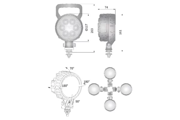 Towar Lampa robocza LED, okrągła, 29W 2500 lm 10/30V światło skupione 6 LED Towar