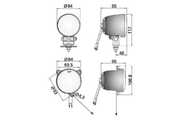 Lampa robocza okrągła H3, obracana