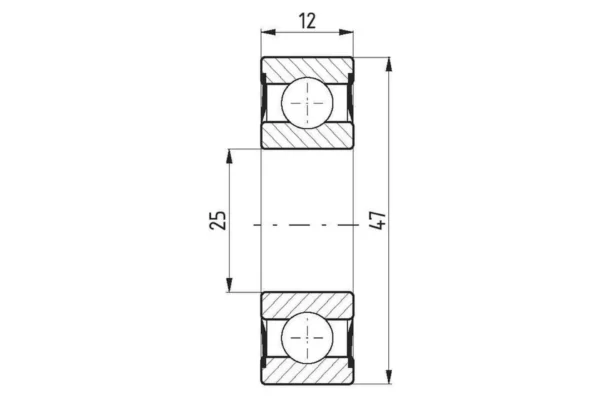 FŁT Łożysko kulkowe zwykłe 25x47x12 mm FŁT