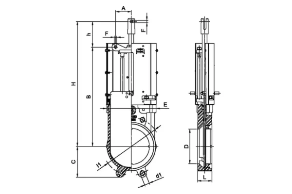 MZ Zasuwy płytowe 6" st.nier. + Cylindry pneumatyczne