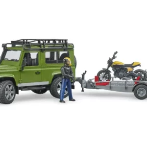 Land Rover Defender z przyczepą z motocyklem Ducati i figurką 