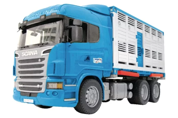 Ciężarówka Scania z przyczepą do przewożenia bydła