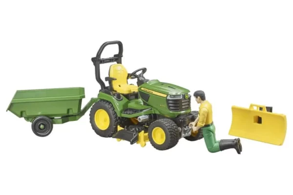 Bruder Kosiarka samojezdna John Deere z przyczepą i ogrodnikiem