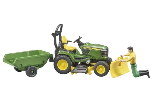 Bruder Kosiarka samojezdna John Deere z przyczepą i ogrodnikiem