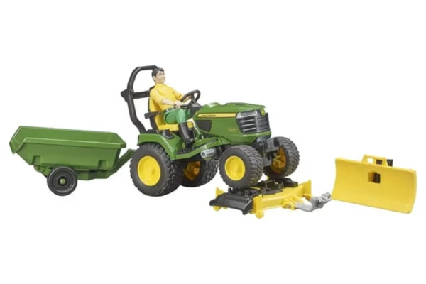 Bruder Kosiarka samojezdna John Deere z przyczepą i ogrodnikiem