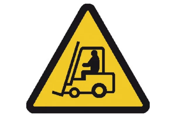 Znak informujący "Uwaga wózek widłowy"
