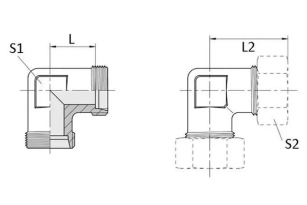 Voss Złącze kolankowe 8L M14x1.5 typ WV z nakrętkami i pierścieniami Voss
