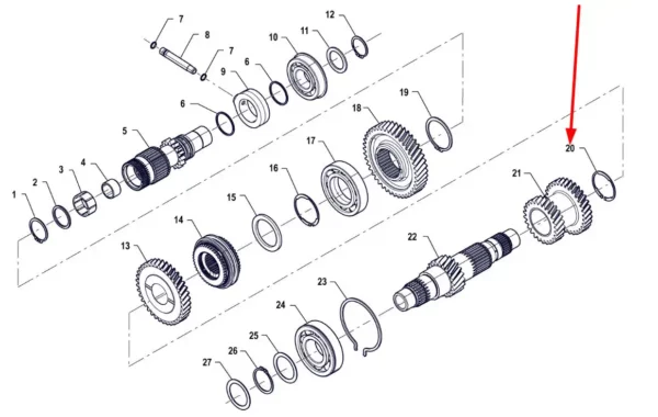 Oryginalny pierścień segera wewnętrzny o numerze katalogowm PIS06030001, stosowany w ciągnikach rolniczych marki Arbos. schemat