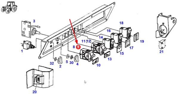 Przełącznik elektryczny świateł o numerze katalogowym X830241251000, stosowany w ciągnikach rolniczych marki Fendt schemat