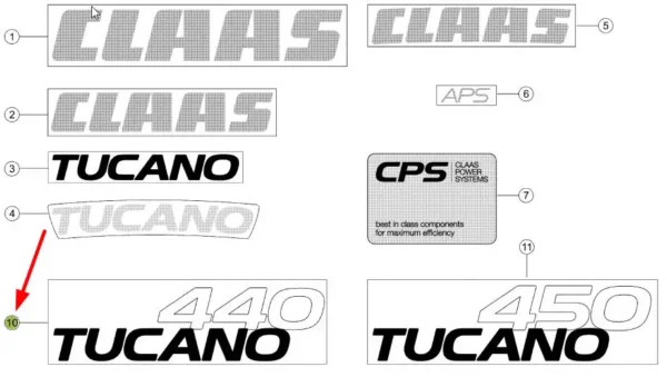 Oryginalna naklejka Tucano 440 o numerze katalogowym 516828.0, stosowana w kombajnach marki Claas schemat.