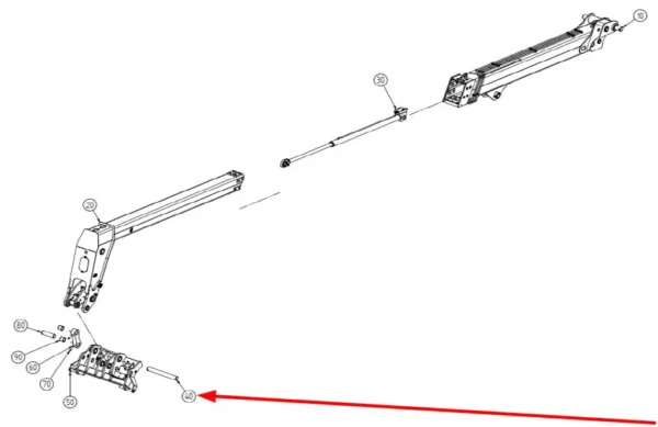 Oryginalny sworzeń mocowania ramy osprzętu o średnicy 60 mm, długości 506 mm i numerze katalogowym T28054150, stosowany w ładowarkach teleskopowych marki Faresin schemat.