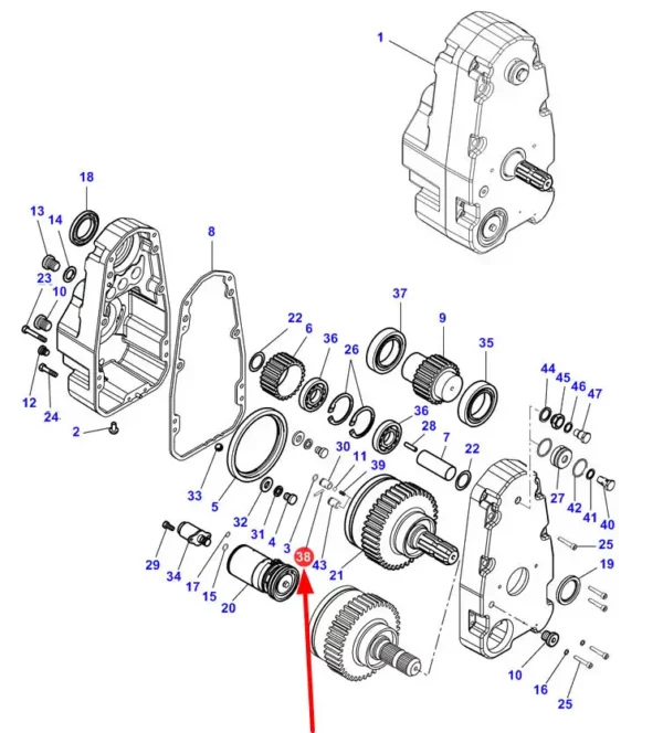 Oryginalny kołek sprężysty o wymiarach 3 x 24 mm i numerze katalogowym 1441725X1, stosowany w ciągnikach rolniczych marek Massey Ferguson, Challenger, Valtra schemat 1.