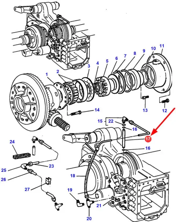 Oryginalna rurka blokady o numerze katalogowym 3385686M2, stosowana w ciągnikach rolniczych marki Massey Ferguson schemat