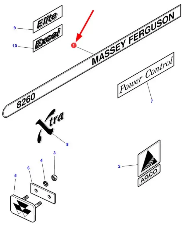 Oryginalna naklejka o numerze katalogowym 3782086M1, stosowana w ciągnikach rolniczych Massey Ferguson schemat.
