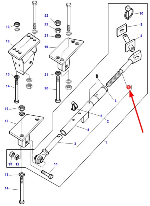 Oryginalna  końcówka kierująca stabilizatora o numerze katalogowym 3818522M1, stosowana w ciągnikach rolniczych marki Massey Ferguson schemat.