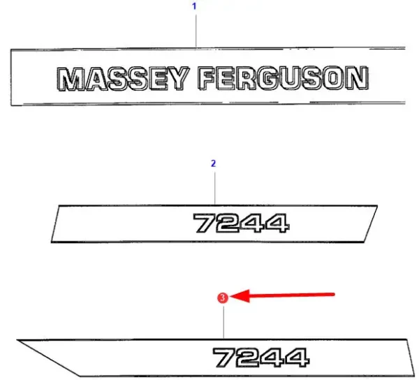 Oryginalna naklejka 7244 o numerze katalogowym LA323157050, stosowana w kombajnach zbożowych marki Massey Ferguson. Rzeczywisty kolor naklejki różni się z uwagi na pokrycie folią schemat.