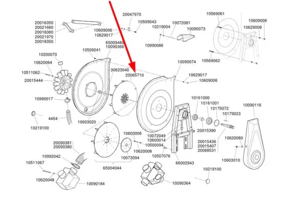 Oryginalny wentylator turbiny MD o numerze katalogowym 20065710, stosowany w siewnikach punktowych marki Monosem schemat.