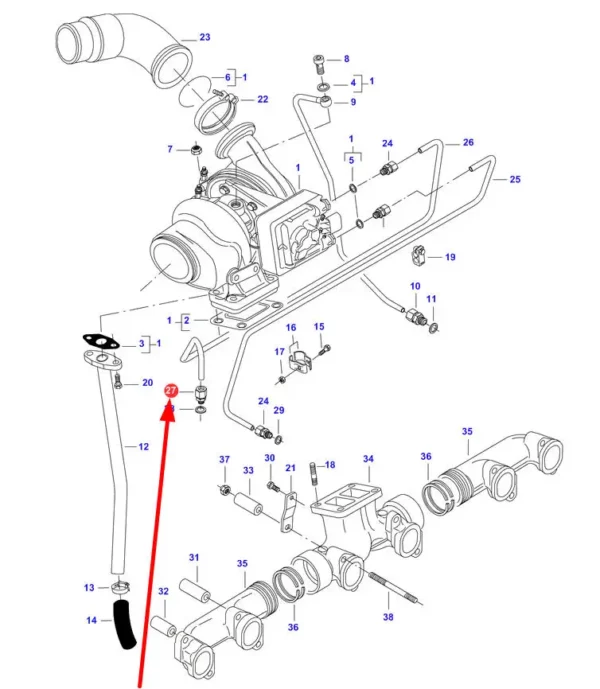 Oryginalna złączka hydrauliczna przewodów o numerze katalogowym V641096008, stosowana w kombajnach zbożowych, opryskiwaczach samojezdnych, ciągnikach rolniczych marek Fendt, Challenger, Valtra, Laverda, Massey Ferguson schemat.