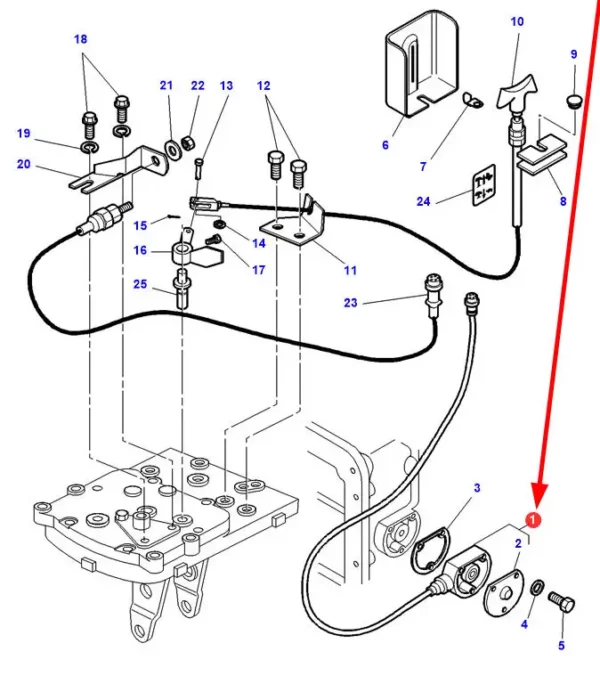 Oryginalny czujnik przełożenia o numerze katalogowym 3810121M91, stosowany w ciągnikach rolniczych marek Massey Ferguson i Challenger. schemat
