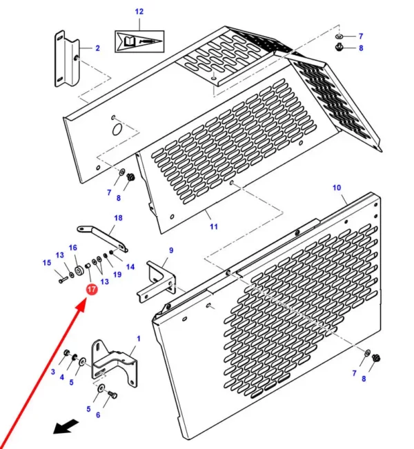 Oryginalna tuleja dystansowa mocowania osłony pochodząca z dekompletacji, nowa o wymiarach R6,2-12 x 13mm i numerze katalogowym LA323231050, stosowana w kombajnach zbożowych marek Massey Ferguson, Fendt, Laverda oraz Challenger schemat.