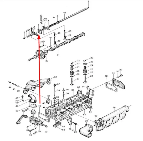 Oryginalne mocowanie dźwigni wałka zaworu o numerze katalogowym 490B-03202, stosowane w ciągnikach rolniczych marki Arbos i Lovol.-schemat