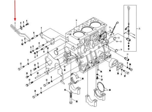 Oryginalne, regulowane mocowanie generatora o numerze katalogowym 4L22-01029, stosowane w ciągnikach rolniczych marek Arbos i Lovol.-schemat