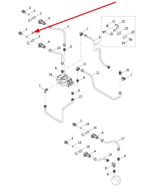 Oryginalna osłona przeciwpyłowa przewodu hydraulicznego czerwona o numerze katalogowym TB1S582010004K, stosowana w ciągnikach rolniczych marek Arbos oraz Lovol schemat.