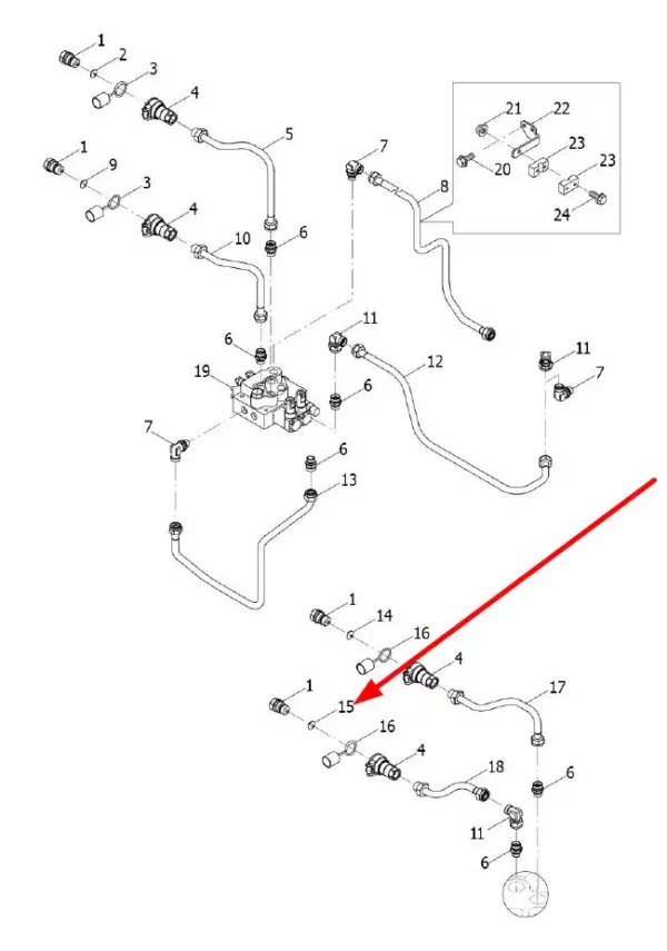 Oryginalna osłona przeciwpyłowa przewodu hydraulicznego niebieska o numerze katalogowym TB1S582010005K, stosowana w ciągnikach rolniczych marek Arbos oraz Lovol schemat.