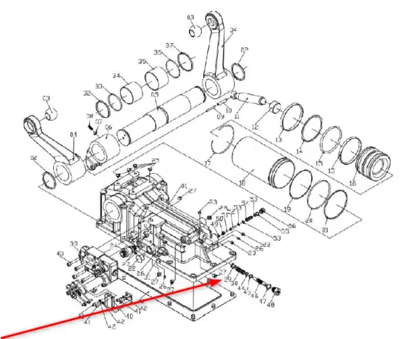Oryginalny zawór jednokierunkowy układu hydraulicznego podnośnika o numerze katalogowym TB3C551010020, stosowany w ciągnikach rolniczych marki Arbos i Lovol. schemat