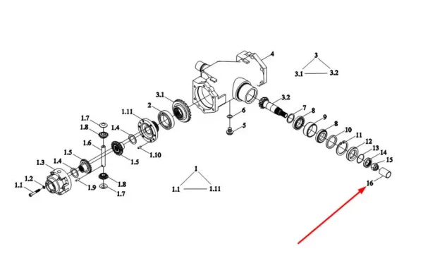 Oryginalna tulejka zabezpieczająca wałka mechanizmu różnicowego o numerze katalogowym TC02311010024, stosowana w ciągnikach rolniczych marek Arbos i Lovol.-schemat