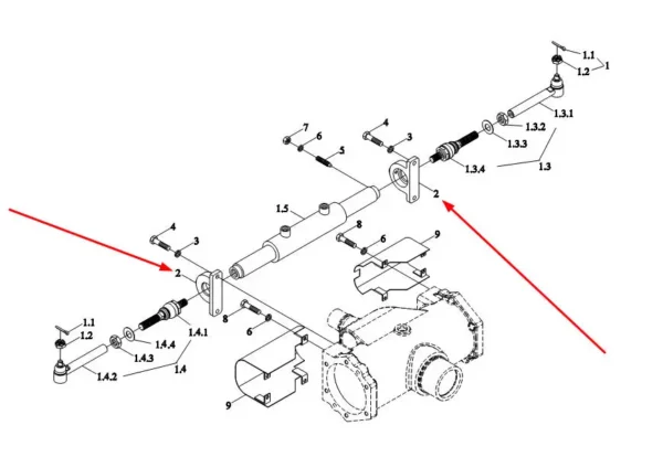 Oryginalne mocowanie układu kierowniczego o numerze katalogowym TC02311010085a, stosowane w ciągnikach rolniczych marek Arbos i Lovol.-schemat