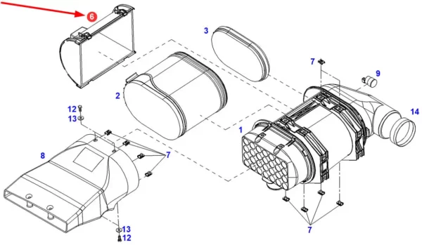 Oryginalna obudowa zaciskowa filtra o numerze katalogowym F931202090020, stosowana w ciągnikach rolniczych marek Fendt, Massey Ferguson, Challenger oraz Laverda.-schemat