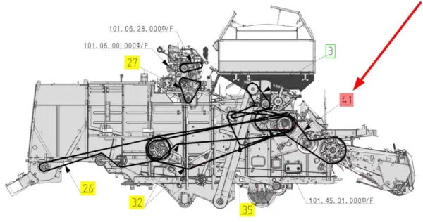 Pasek klinowy zespolony 4B x 3765 la marki Gates o numerze katalogowym 2625326EE-TECH, stosowany w kombajnach zbożowych marek Rostselmash oraz Massey Ferguson schemat.