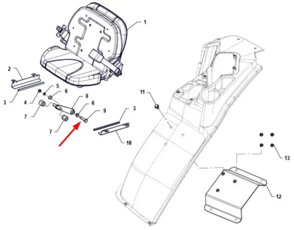 Oryginalna śruba mocowania siedzenia M12 x 1.25, klasie 8.8 i numerze katalogowym P5S44201124, stosowana w ciągnikach rolniczych marki Arbos schemat.