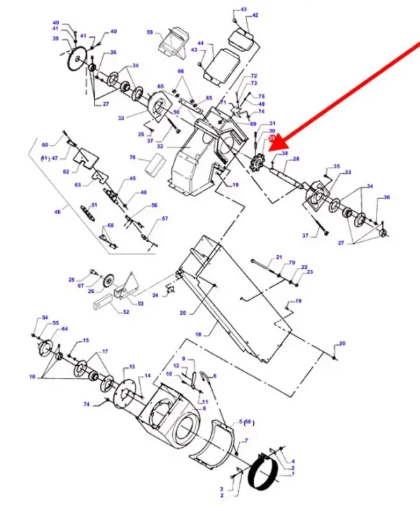 Koło zębate z 9 zębami o numerze katalogowym 8360000031, stosowane w kombajnach zbożowych marek Fendt, Massey Ferguson oraz Challenger. schemat