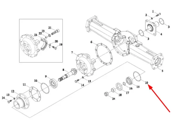 Pierścień oring o wymiarach 73,03 x 3,53 mm i numerze katalogowym OR7303353P001, szeroko stosowany w ciągnikach rolniczych marek Arbos oraz Lovol schemat.