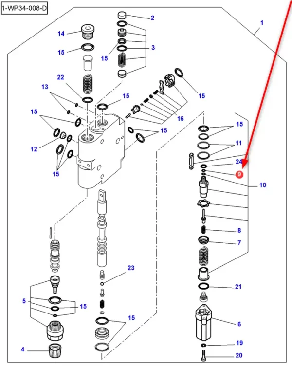 Oryginalny pierścień oring bloku hydraulicznego o wymiarach 2,5 x 1,5 mm i numerze katalogowym 3907018M1, stosowany w ciągnikach rolniczych marek Massey Ferguson i Challenger. schemat