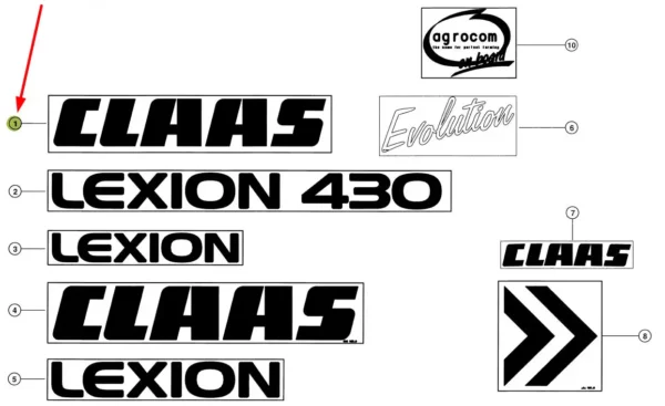 Oryginalna naklejka z logo "Claas" o numerze katalogowym 516005.0, stosowana w kombajnach zbożowych marki Claas. Rzeczywisty kolor naklejki jest inny, ponieważ pokryta jest folią.-schemat