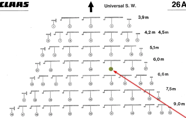 Wałek bębna wciagającego hederu o numerze katalogowym 626050.01, stosowany w hederach zbożowych kombajnów marki Claas. schemat