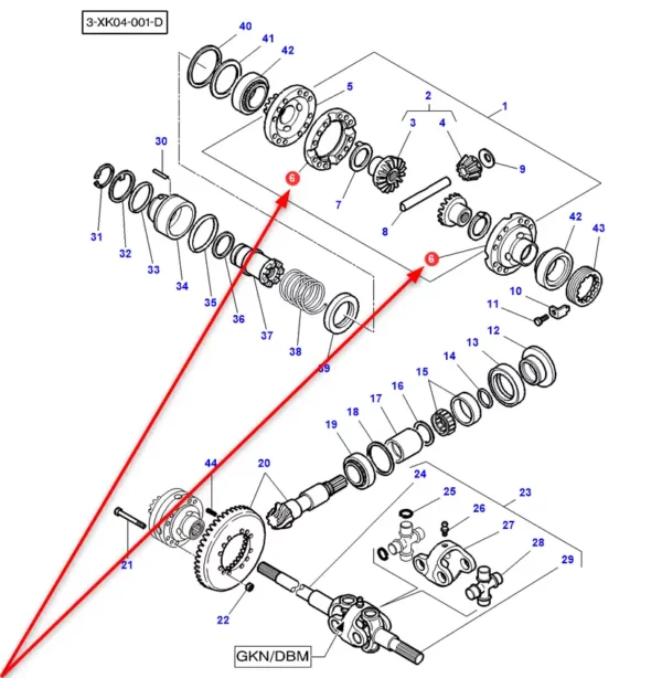 Oryginalna obudowa mechanizmu różnicowego osi przedniej o numerze katalogowym 3764765M91, stosowana w ciągnikach rolniczych marek Massey Ferguson i Challenger. schemat