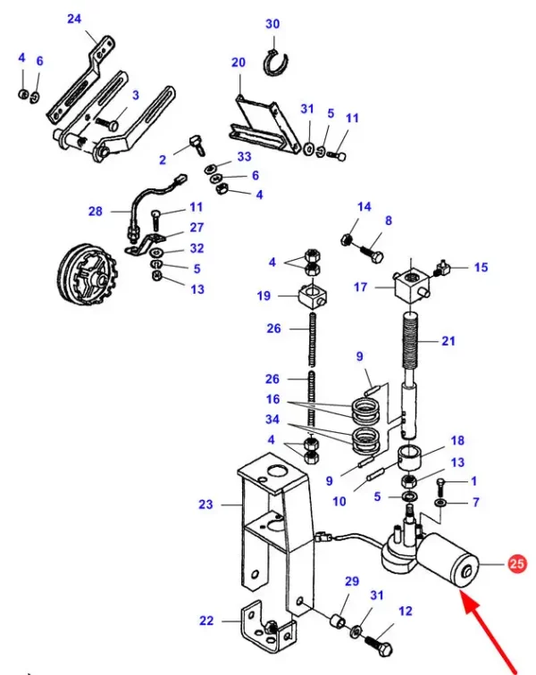 Oryginalny silnik elektryczny napędu wentylatora o numerze katalogowym ACX2697790, stosowany w kombajnach zbożowych marek Fendt, Massey Ferguson oraz Challenger. schemat